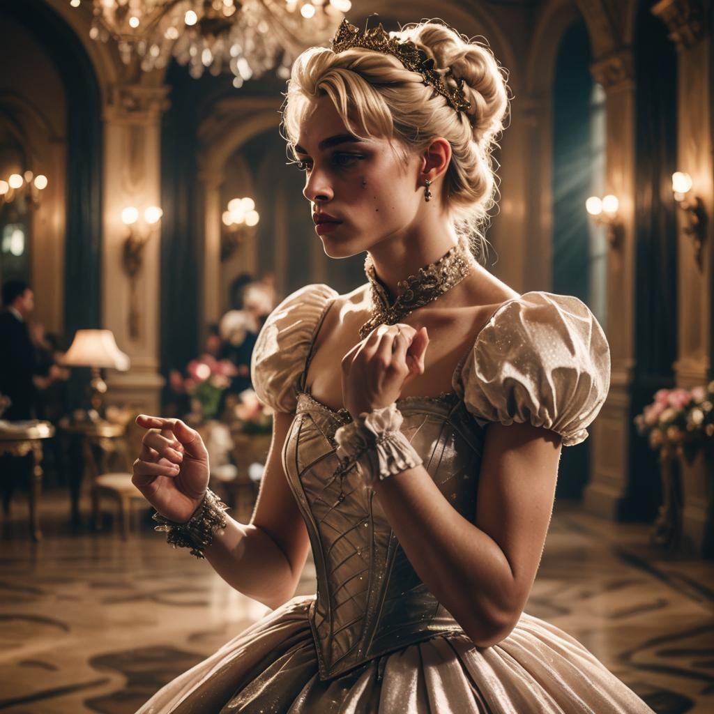 Boy in Princess Dress in Lavish Ballroom