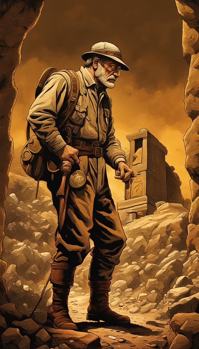 German Archeologist Examines Artifact in Cinematic Illustrat...