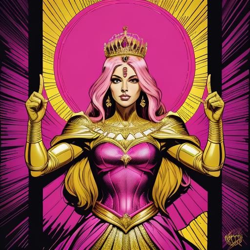 Pink Princess in Comic Book Art Style