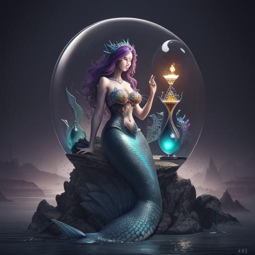 Mermaid in Hourglass: Detailed Fantasy Concept Art