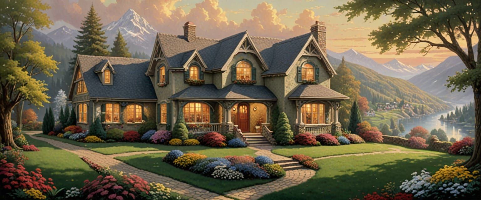 Charming Cottage in the Style of Thomas Kinkade