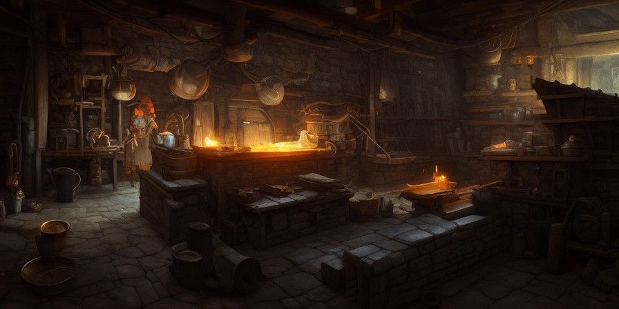 Blacksmith Shop Interior in Ghibli Style
