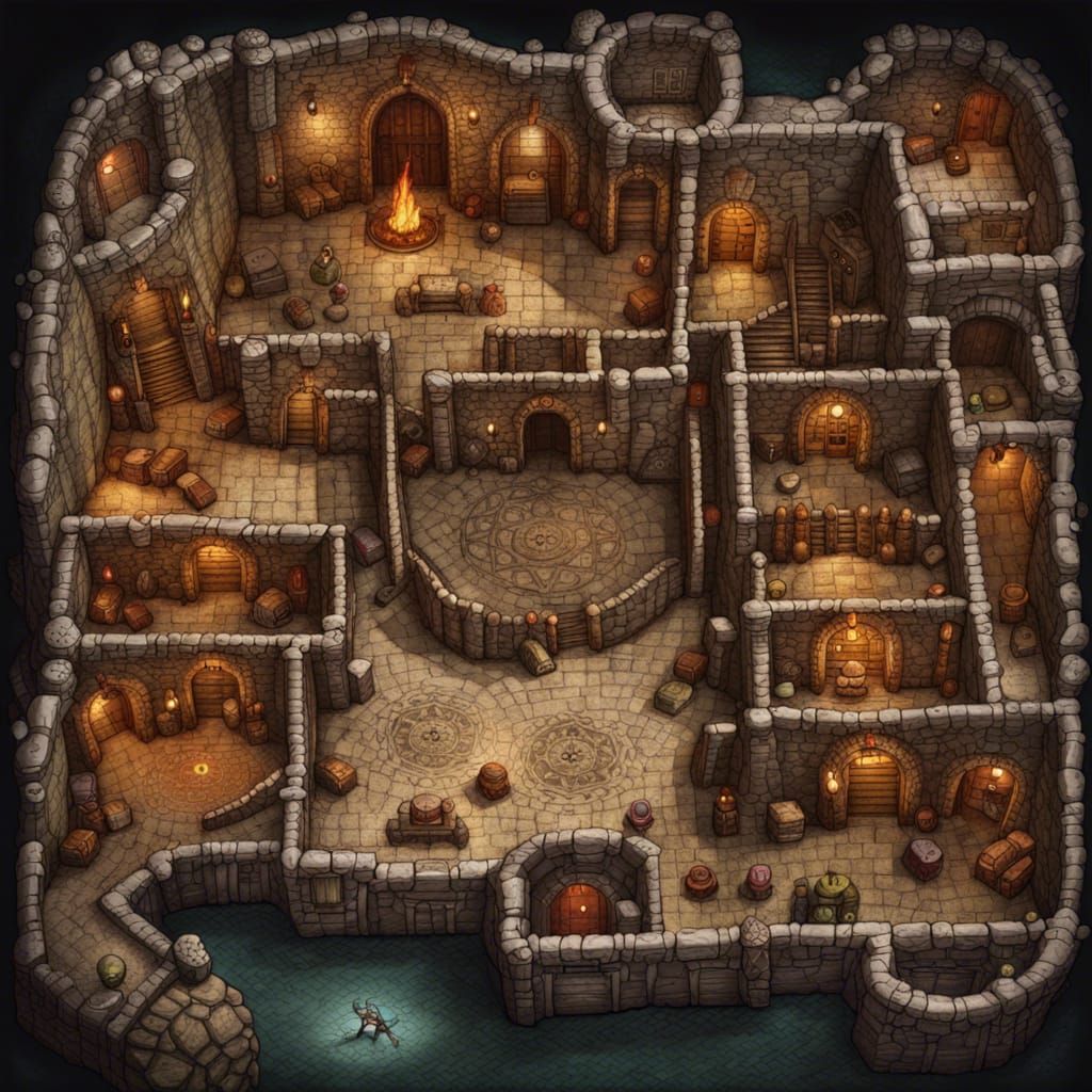 Detailed D&D Dungeon Battlemap by Mike Schley