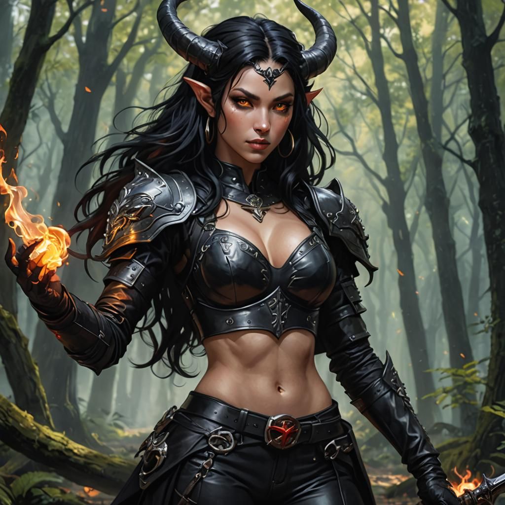 "A beautiful fair skinned aasimar tiefling hybrid woman with...