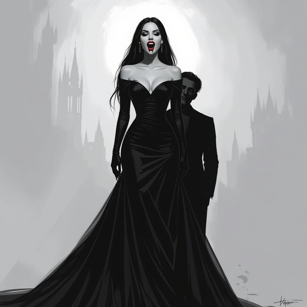 Elegant Vampire Woman in Gothic Style