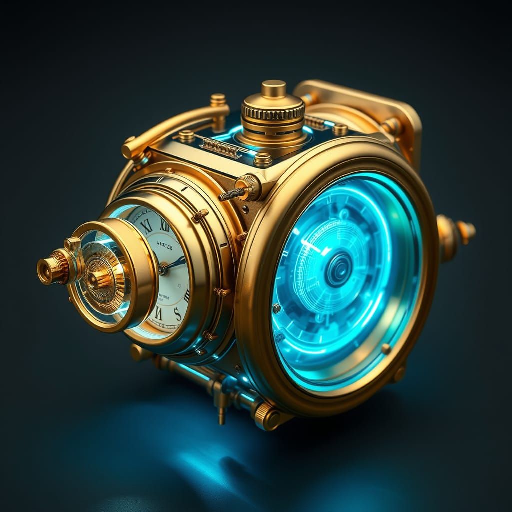 Steampunk Flux Capacitor in Syd Mead Style