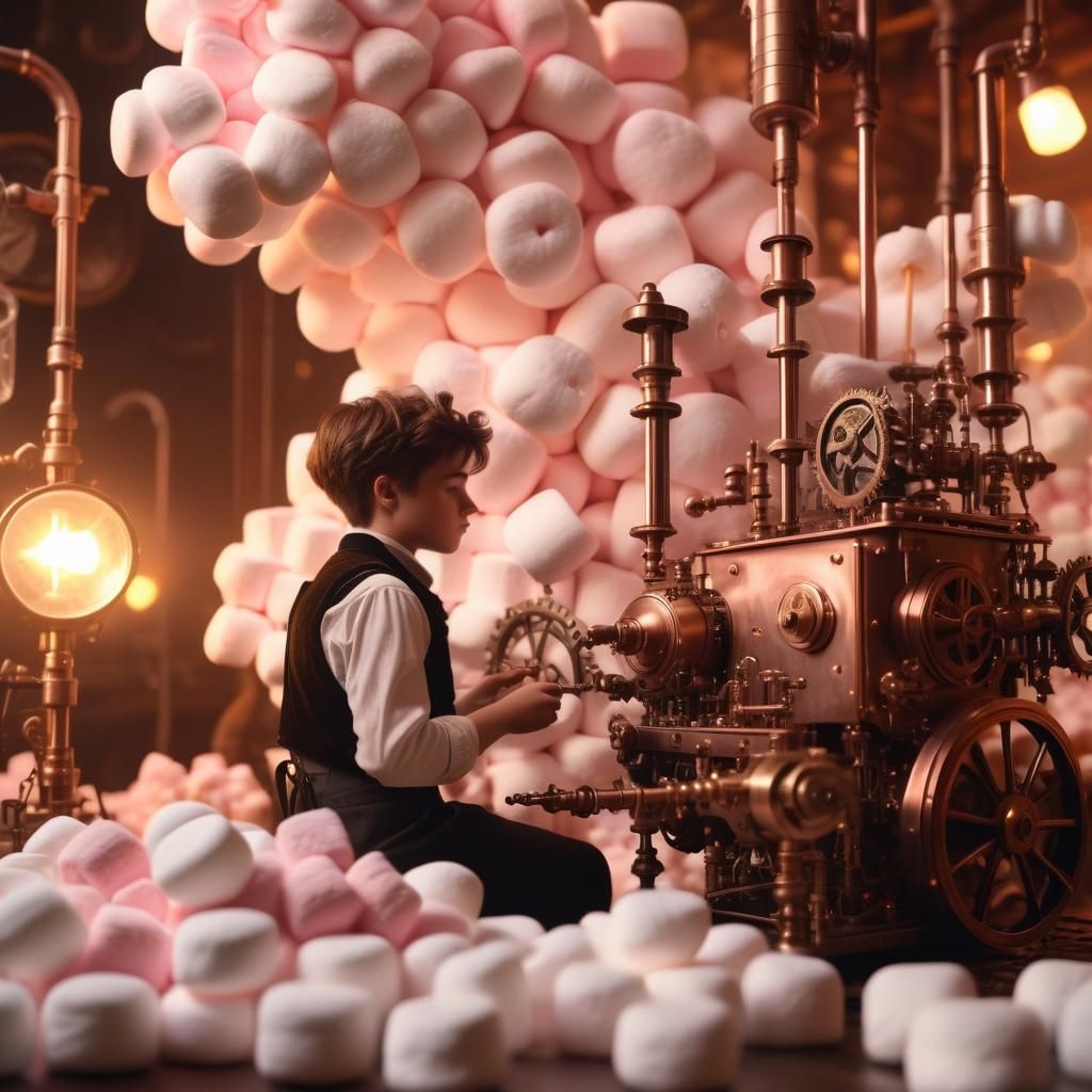 Marshmallow Inventor in Whimsical Steampunk Style