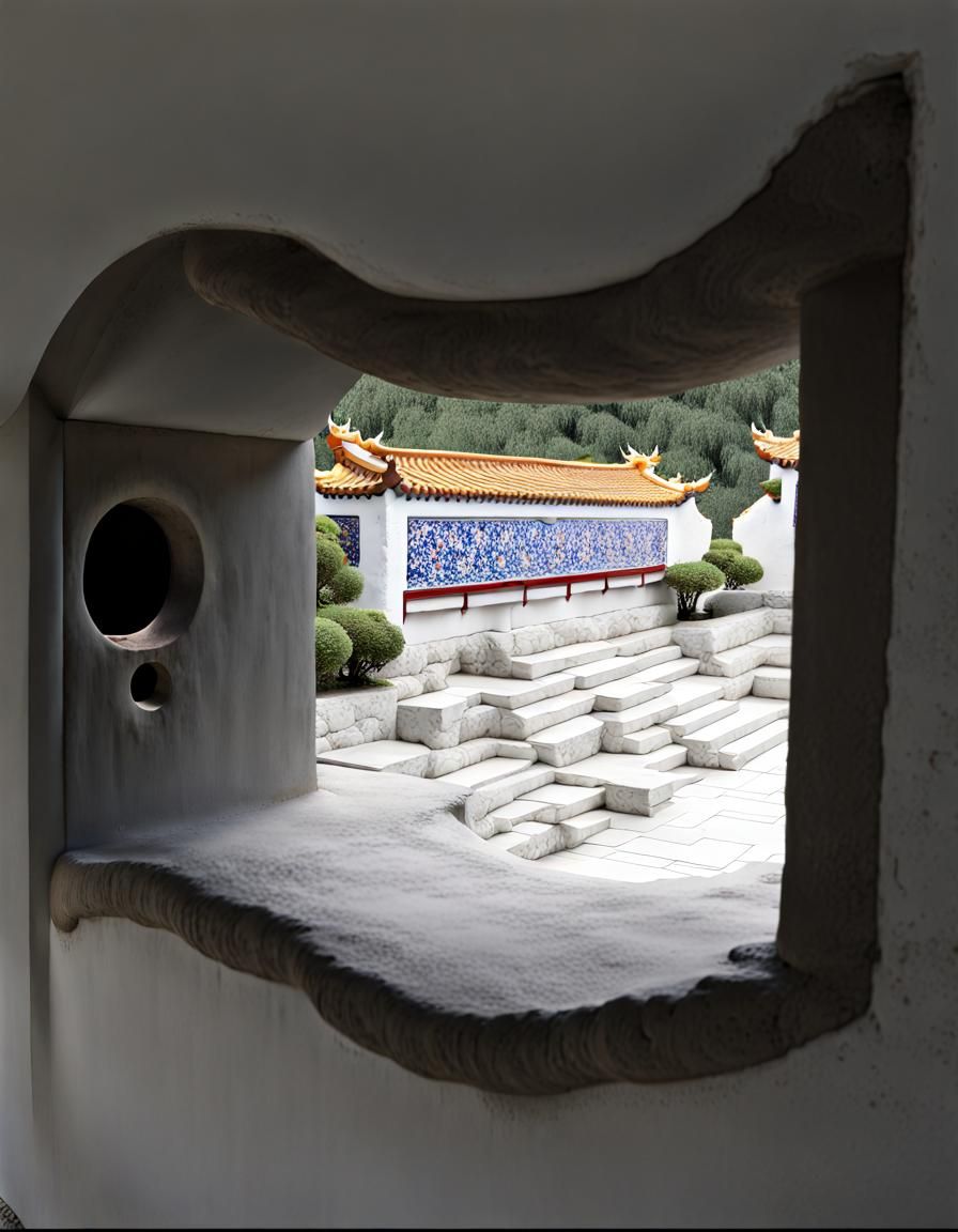 Colorful Dragons Behind a White Ming Garden Wall
