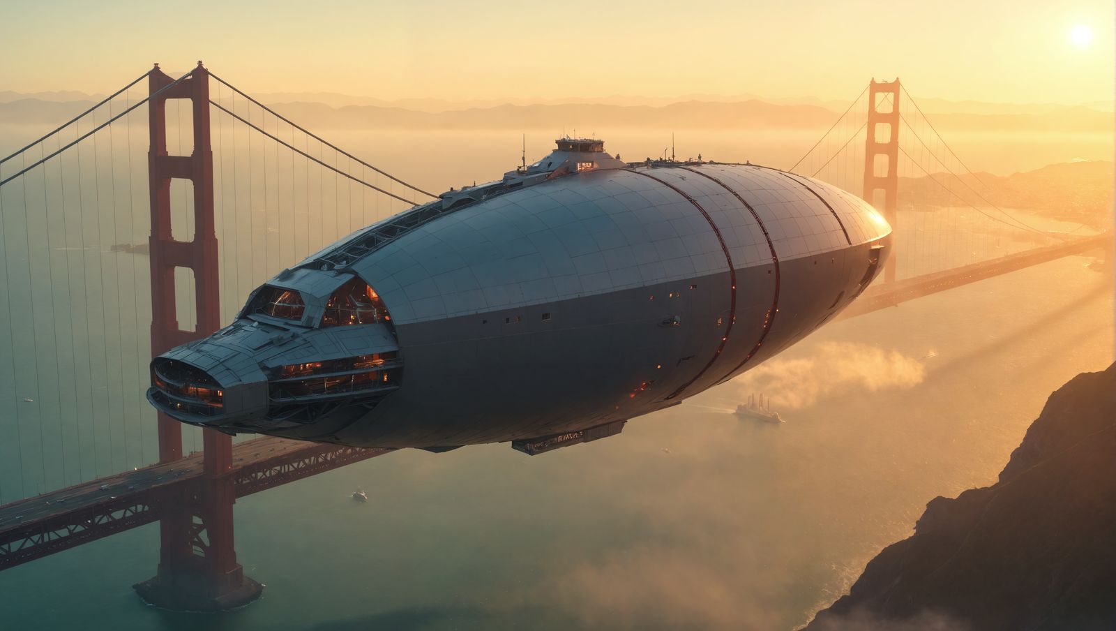 Orb-Shaped Spaceship Docks Near Golden Gate Bridge