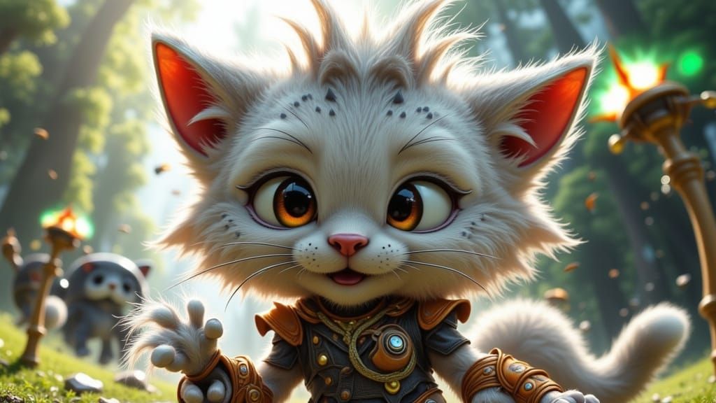 Whimsical Sonic-Inspired Pallas's Cat with Fluffy Grey Fur