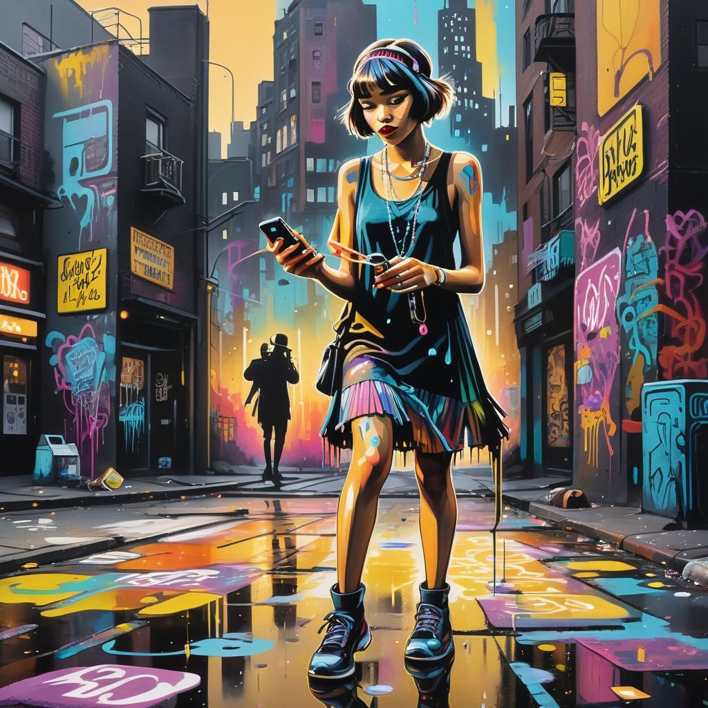 Flapper Girl iPhone Ad in Polychromatic Graffiti Style