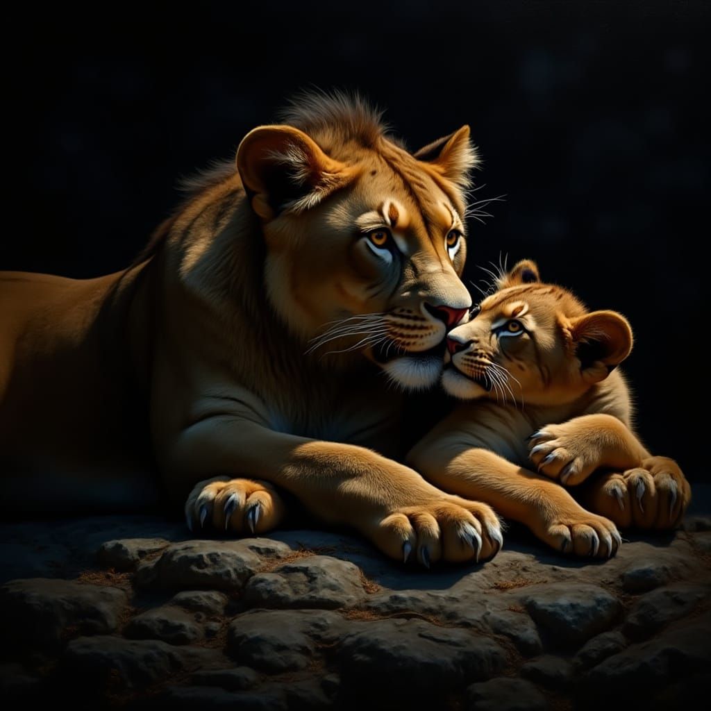 Motherly Love in Moonlit African Night