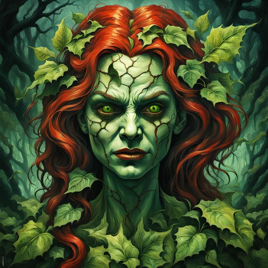 Grotesque Poison Ivy Face in Gothic Impressionist Style