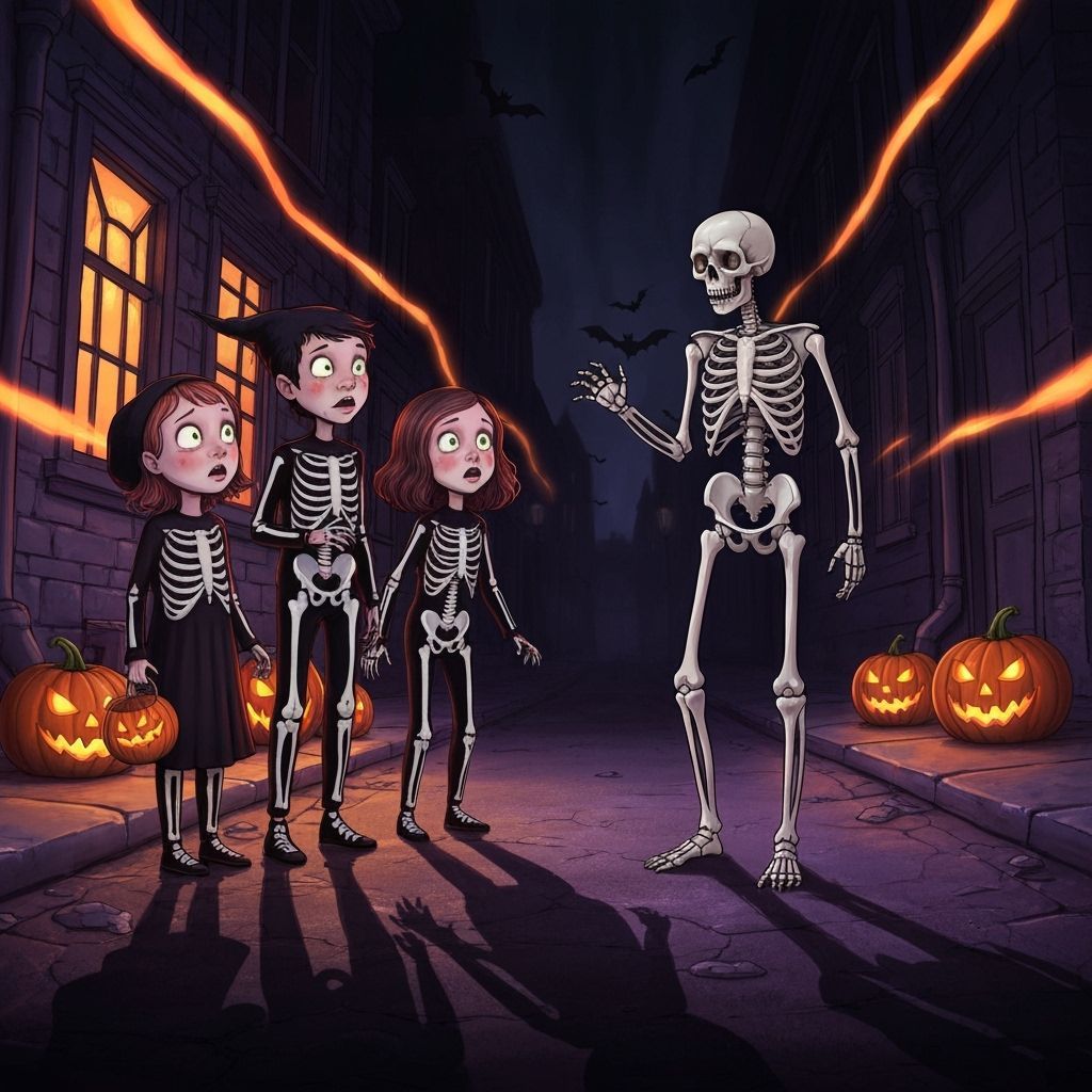 Halloween Night: Skeletons Meet Frightened Children