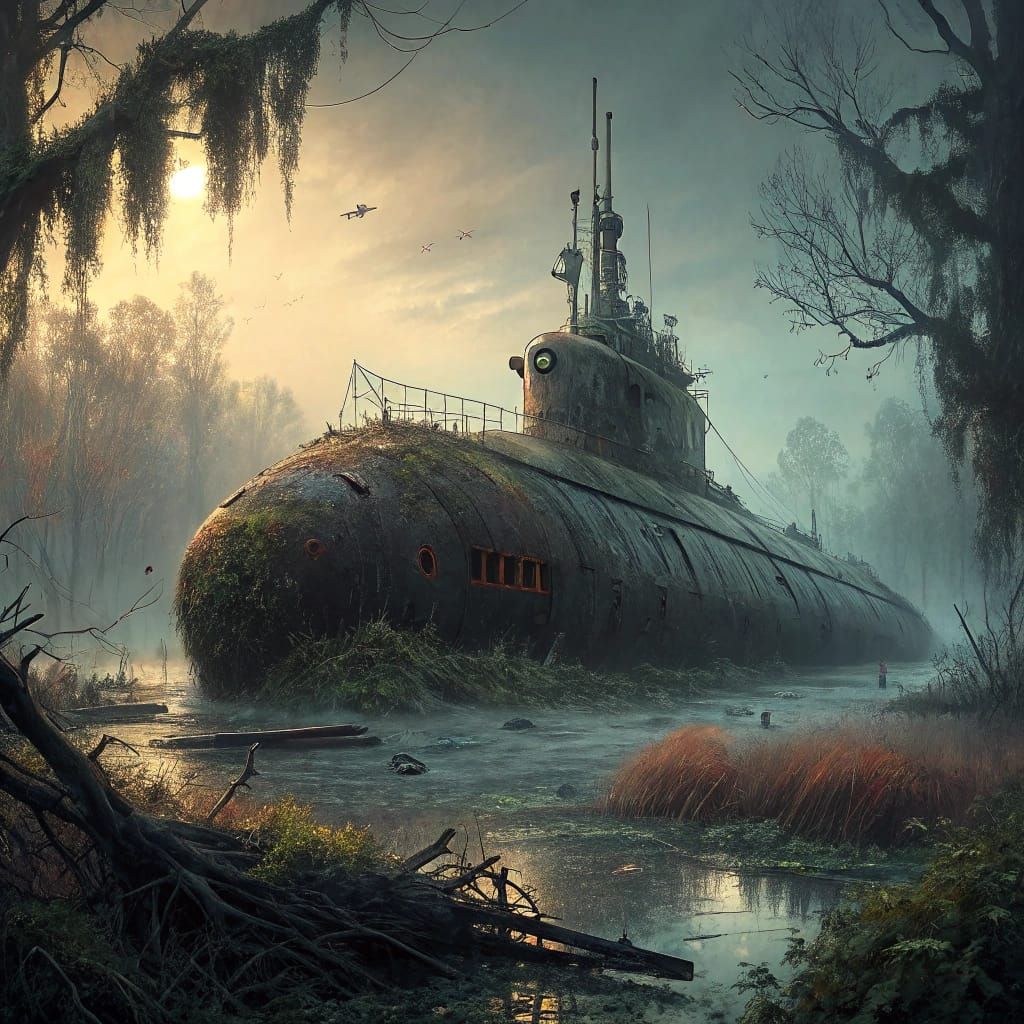 Gritty, Post-Apocalyptic Submarine Wreck in a Swampy, Dystop...