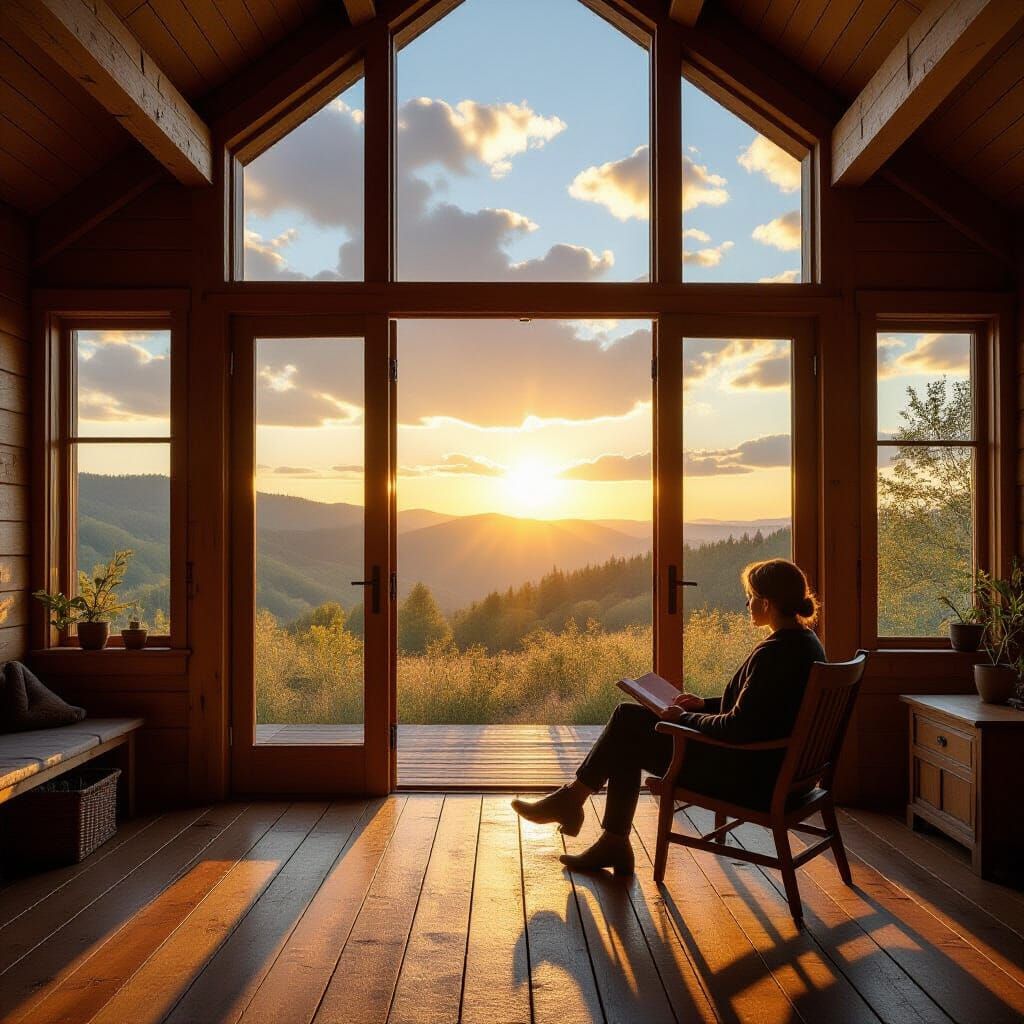 Rustic Wooden House in Sunlight: A Cinematic Scene