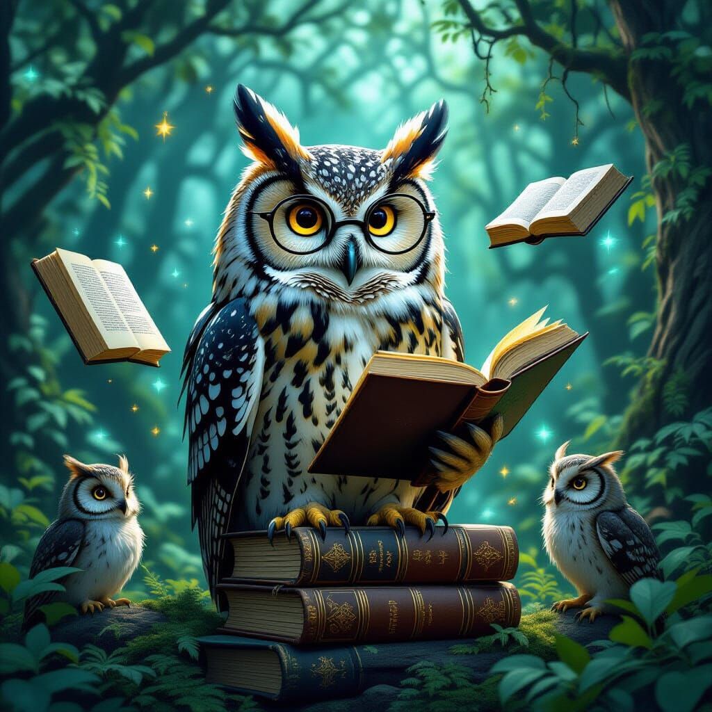 Enchanted Library: Owl Narrates Tales to Forest Creatures