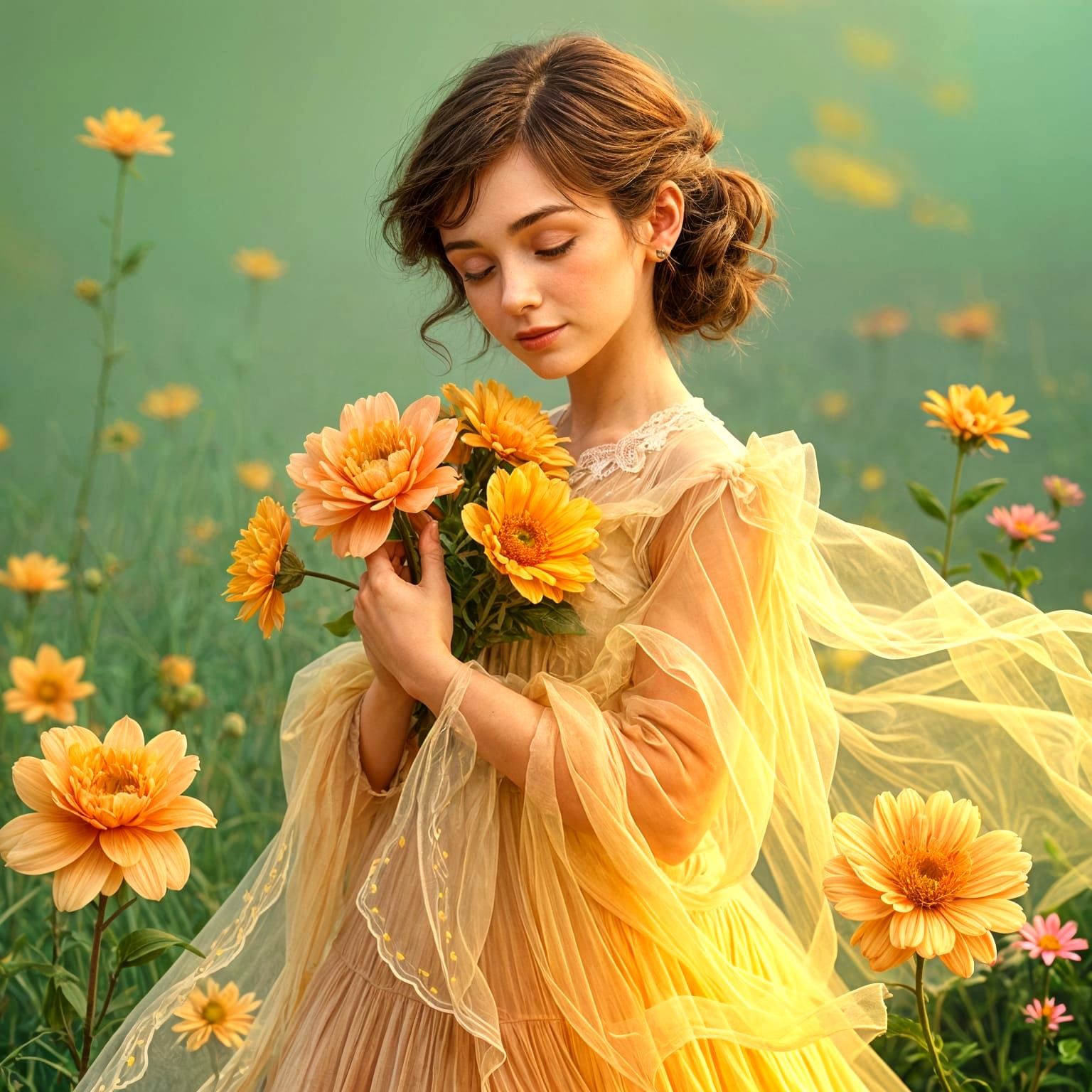 Ethereal Woman Emerges from Floral Abundance