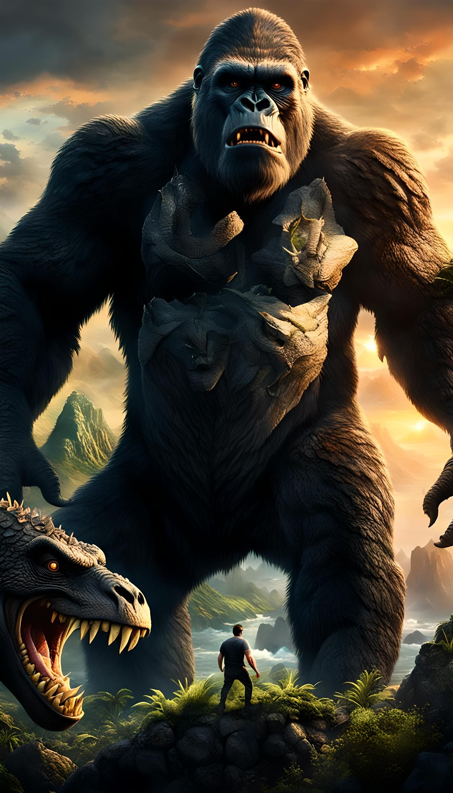 As sun sets over the treacherous terrain of Skull Island, Ki...