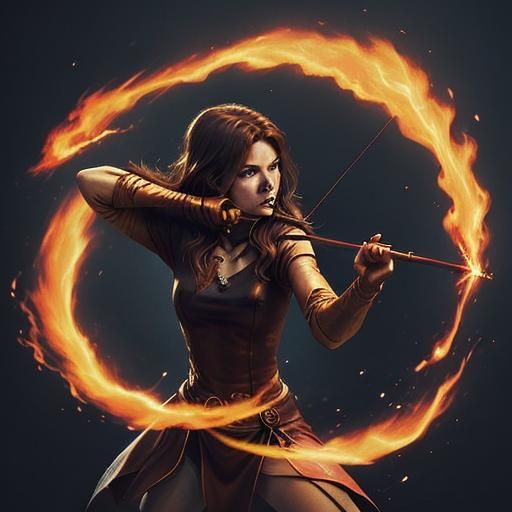 Ethereal Archer Unleashes Flaming Arrows: Cinematic Still