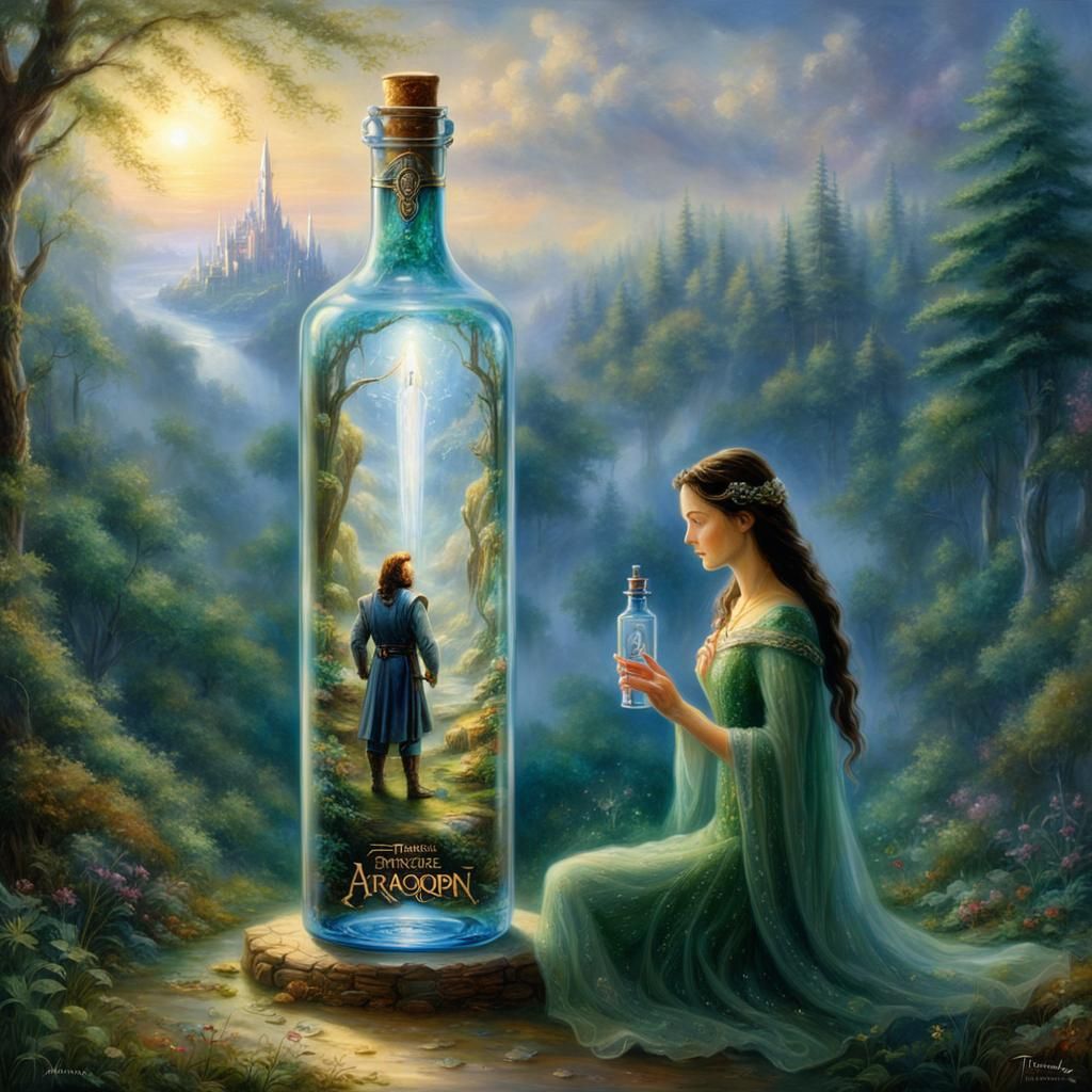 Aragorn and Arwen in Glass Bottle, Ethereal Fantasy
