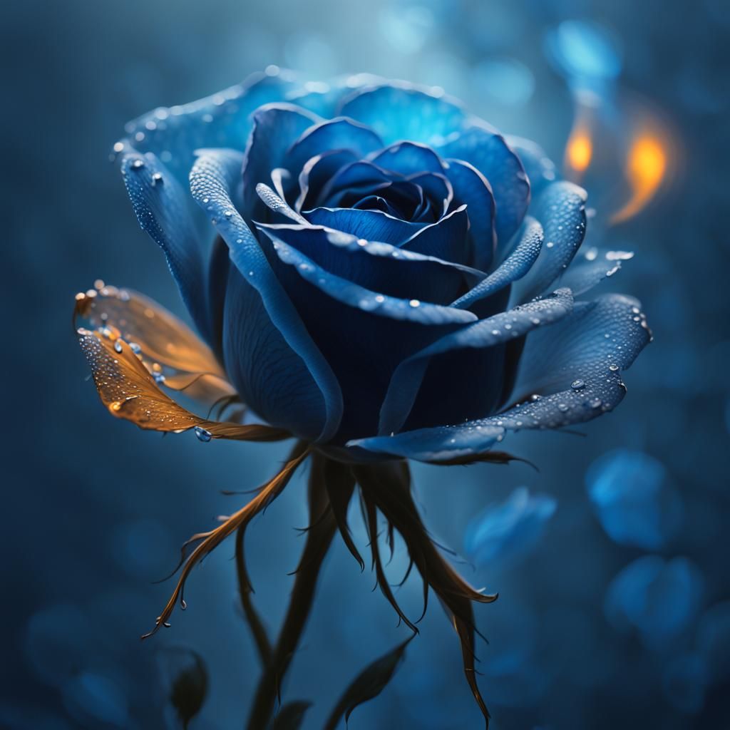 Glass Blue Rose in Misty Light, Matte Painting