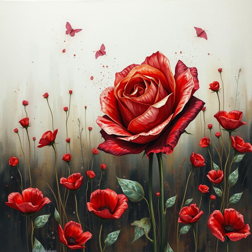 Surreal Gouache Landscape with Abstract Figures