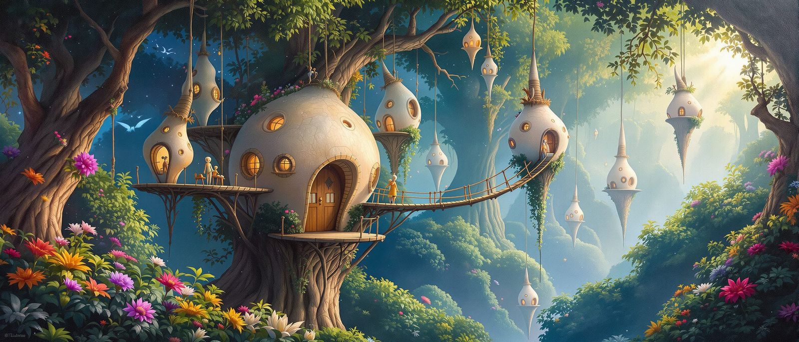 Alien Dwellings in Light-Infused Forest Canopy