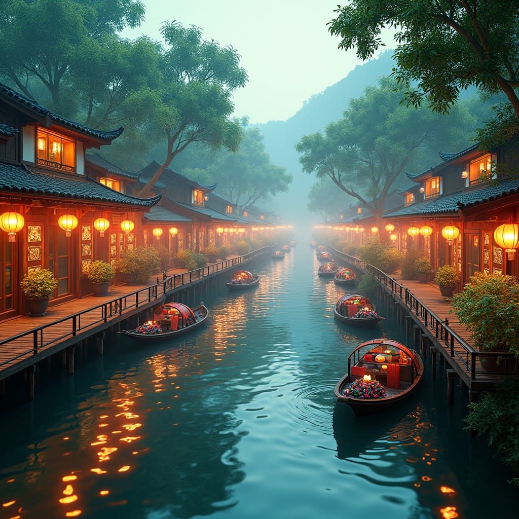 Vietnamese Floating Market: Fantasy Concept Art