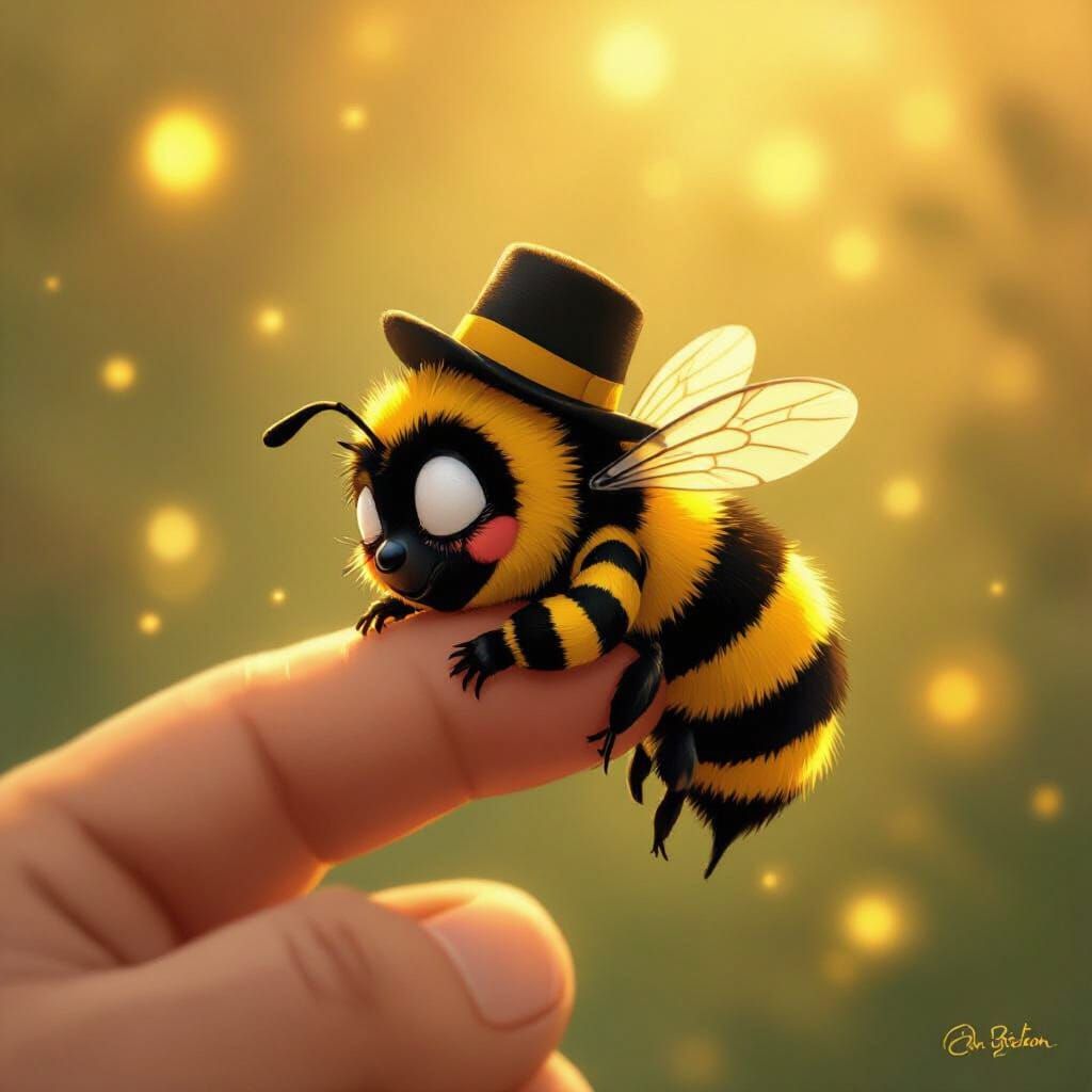 Cartoon Bee Napping in Golden Light
