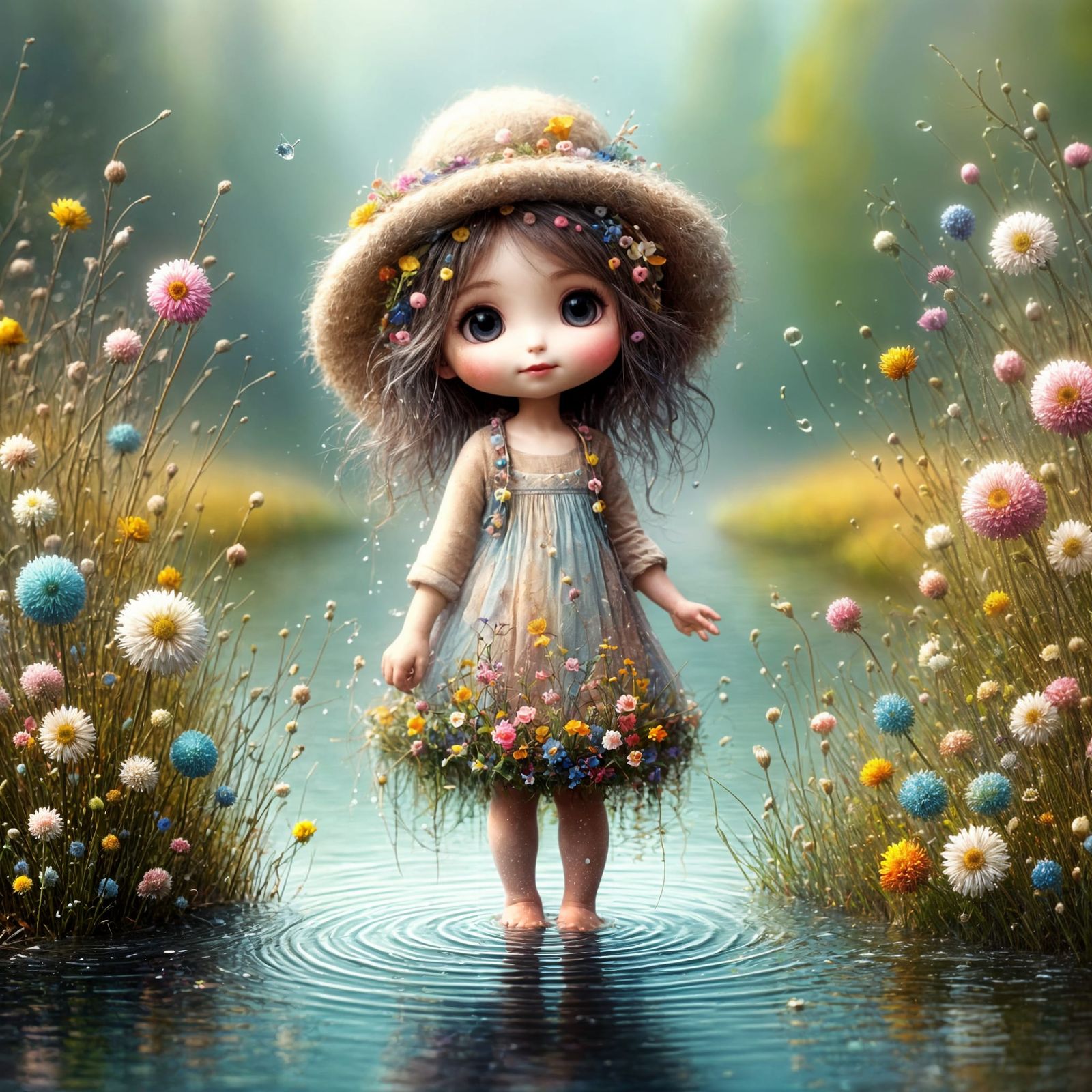 Cute Chibi Waterdrop Dancing on a Lake