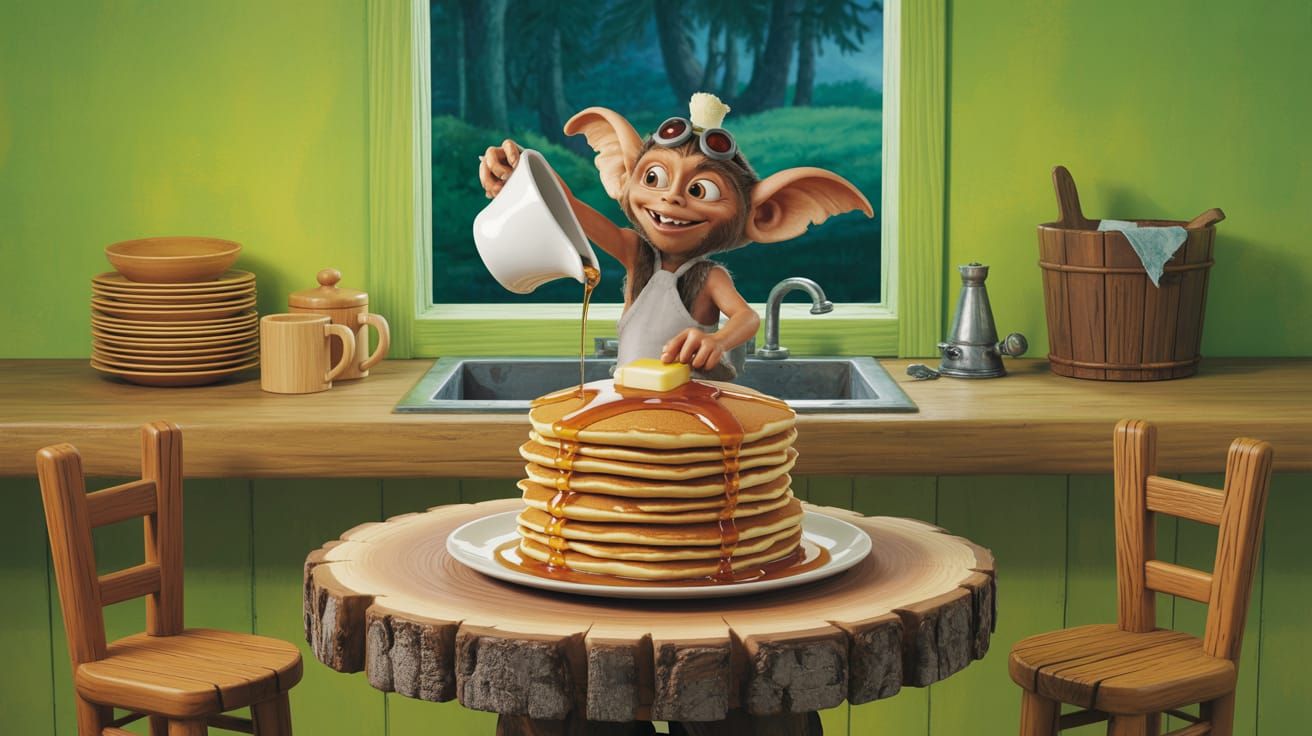 A mischievous little Gremlin about to steal someone’s breakf...