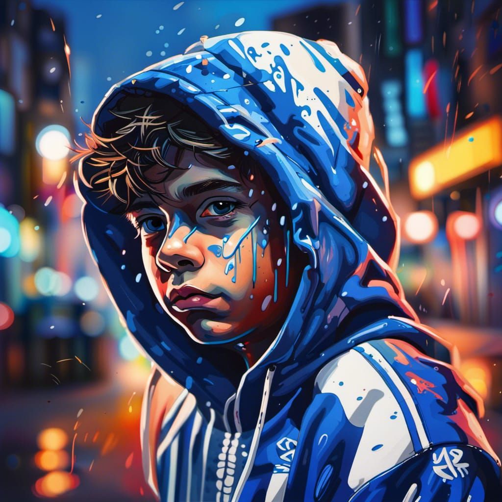 Neon City Portrait in Graffiti Art Style