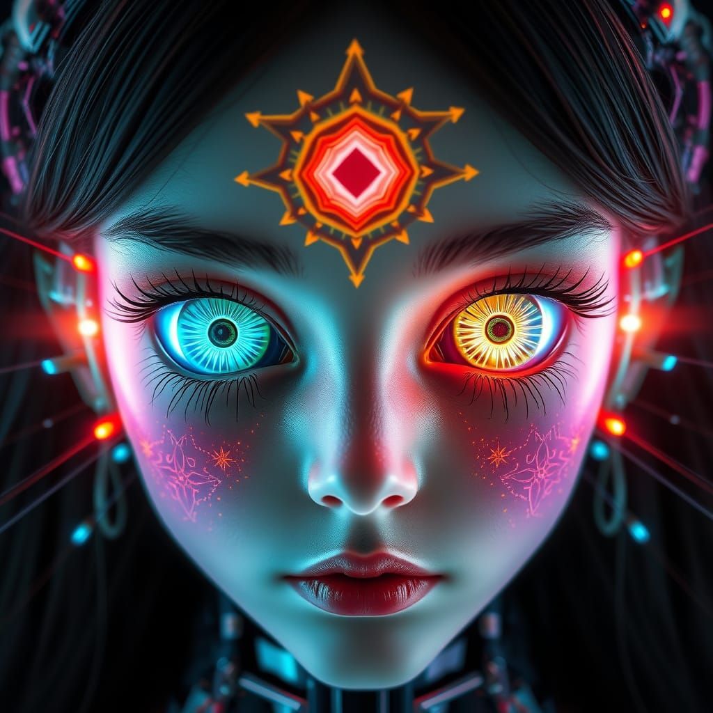 Goth Cyborg Teen with Optical Illusion Eyes