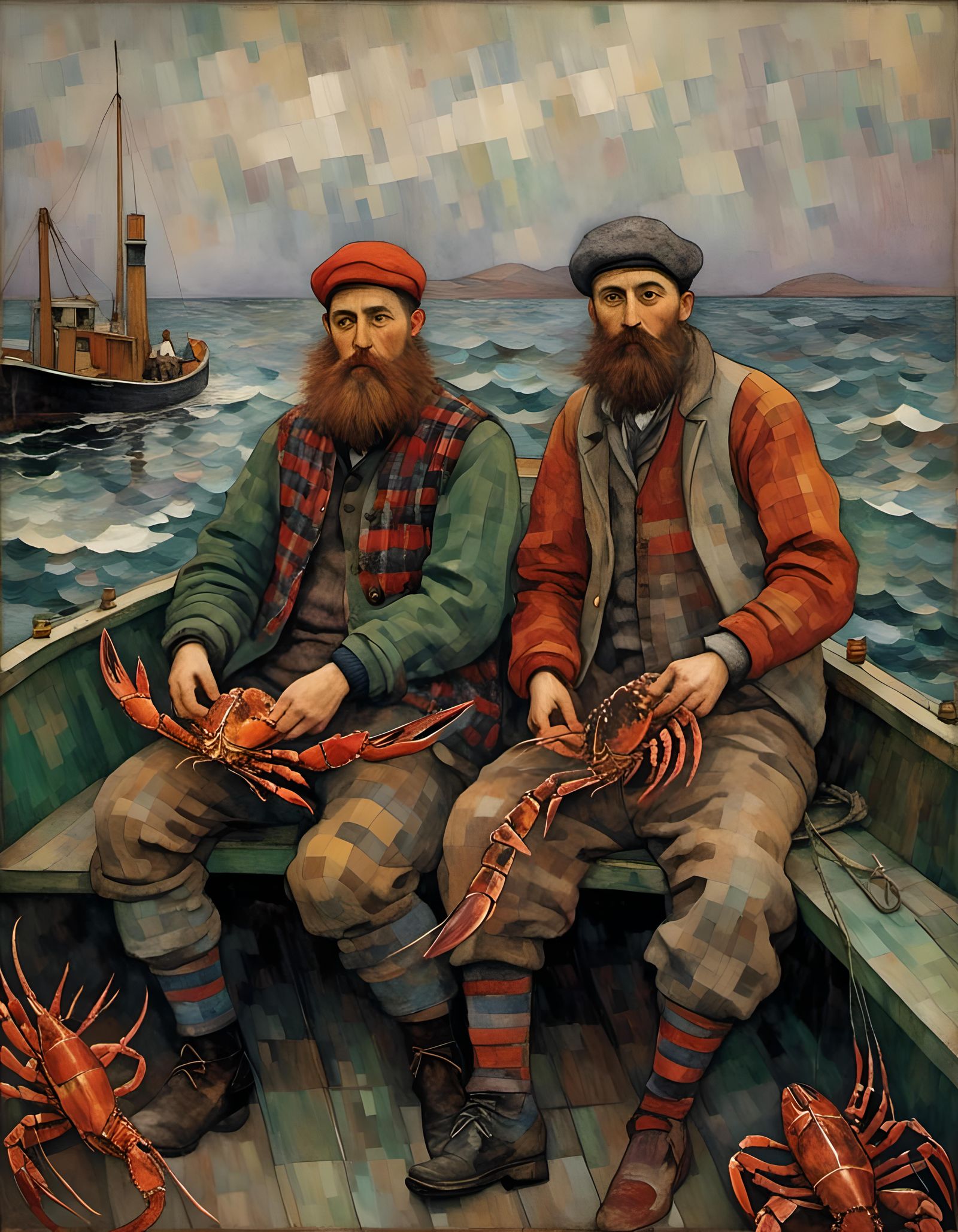 Fishermen's Twin Lobster Catch on Rough Seas