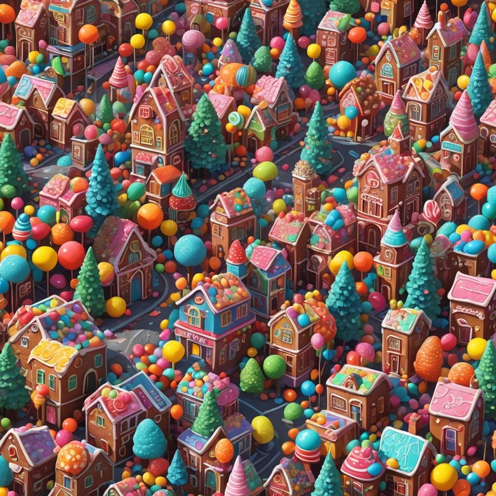 Sweet Cityscape: A Candy Metropolis in Digital Art