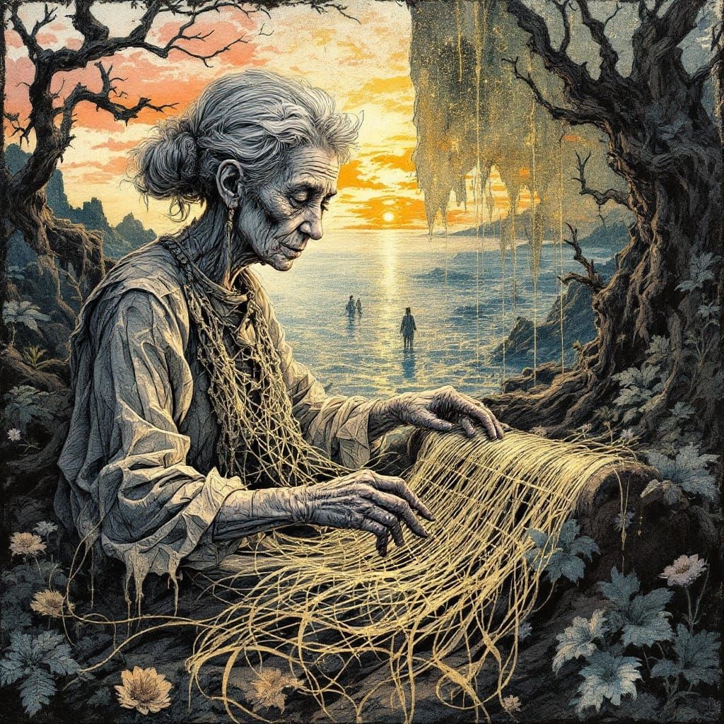 Ethereal Weaver of Forgotten Dreams in Soft Pastel Hues