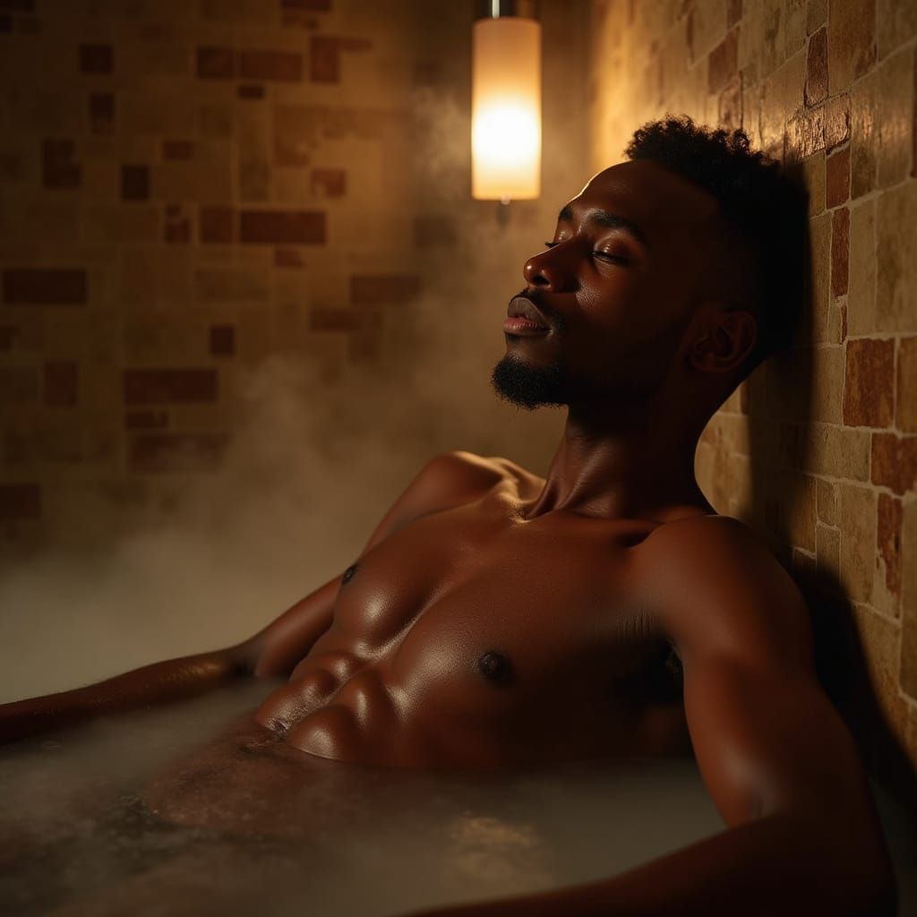 Xhosa Man Relaxing in Steamy Banya