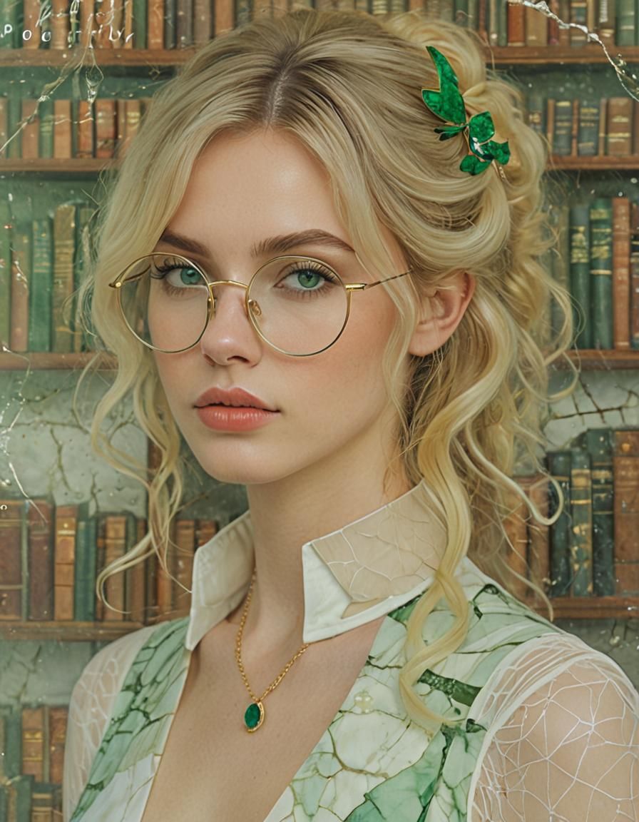 Ethereal Librarian Goddess Portrait in Vintage Polaroid Styl...