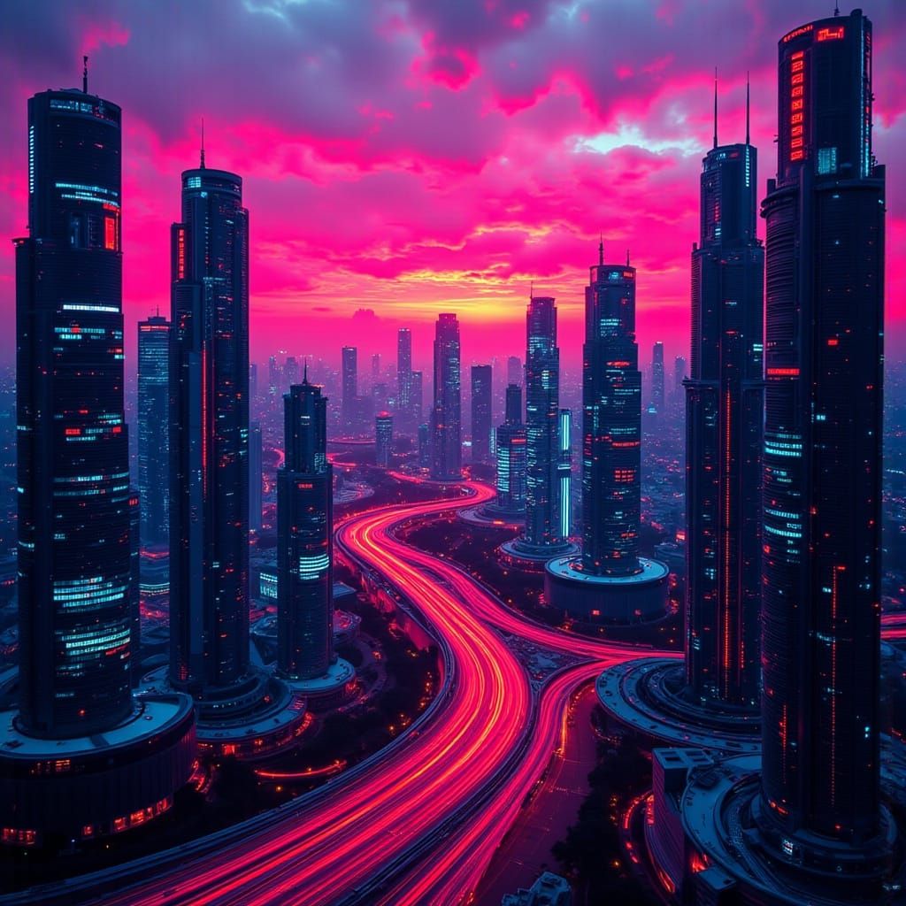 Glitch Art Cityscape in Neon Hues