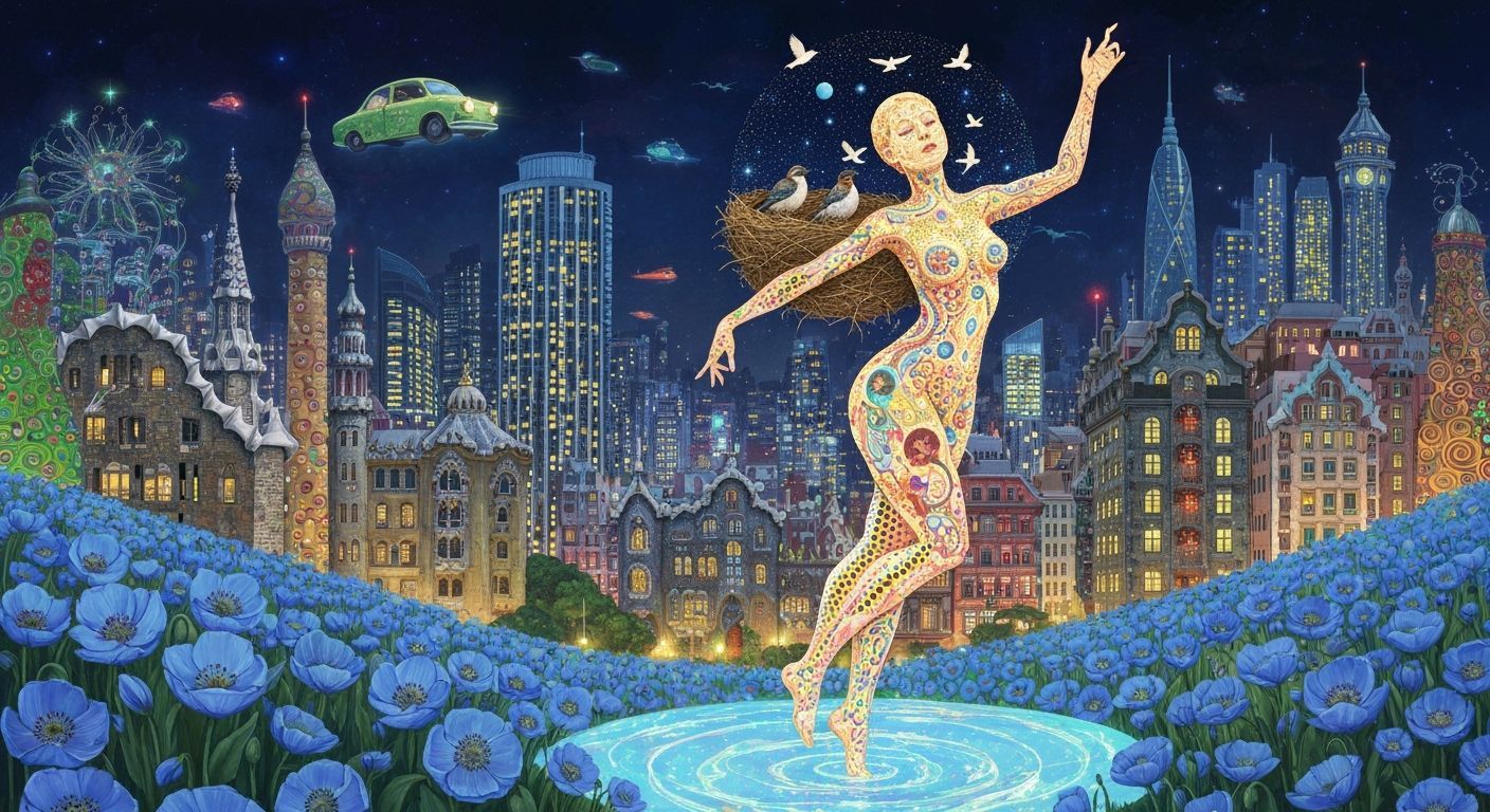 Ethereal Woman in Poppy Field: Art Nouveau Dreamscape