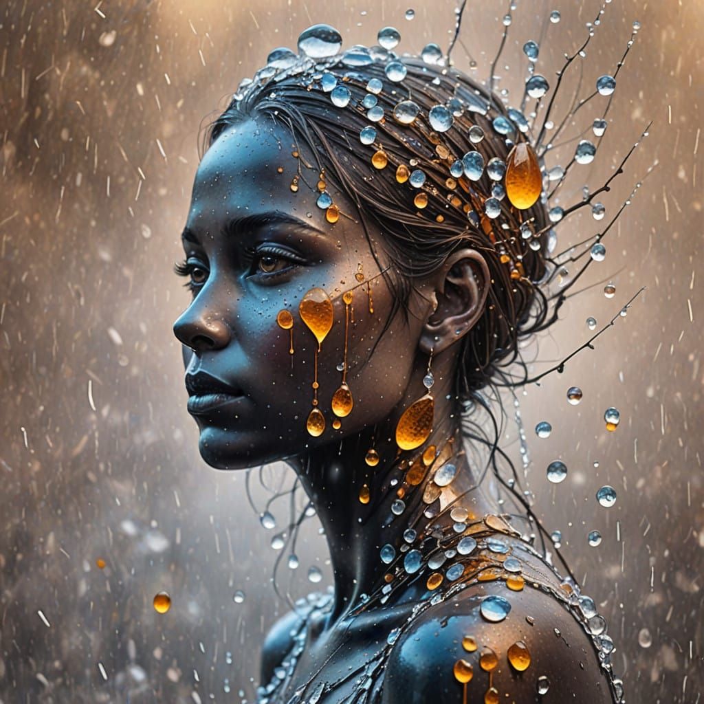 Mystical Windscape with Glittering Frost Droplets in Dark Na...