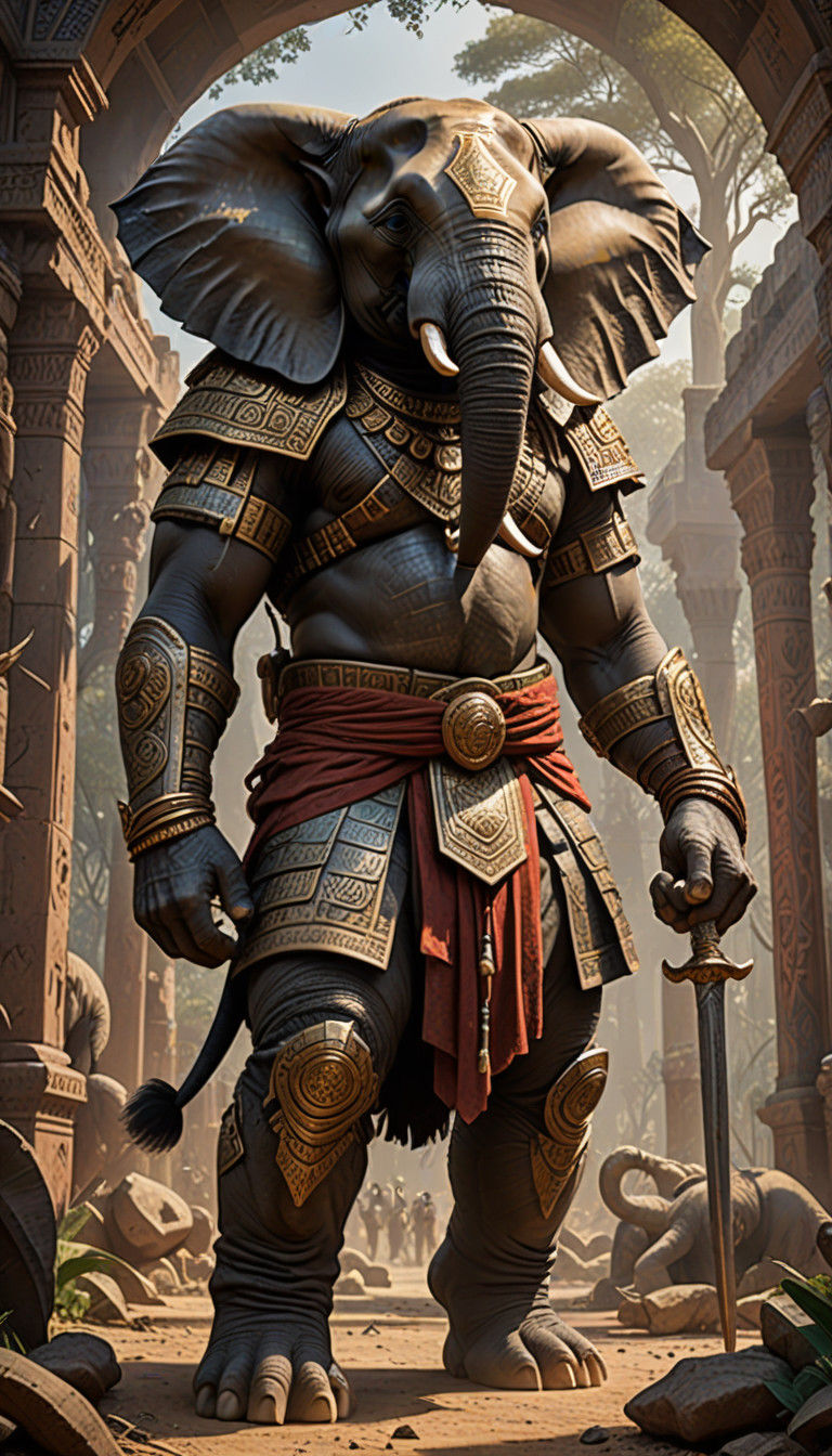 Powerful Elephantine Warrior in Detailed Matte Painting