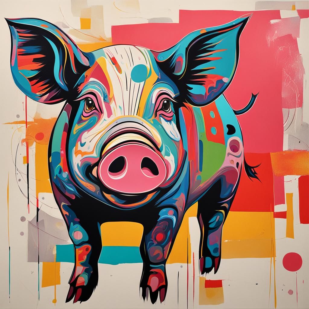 Abstract Pig with Complementary Colors and Details