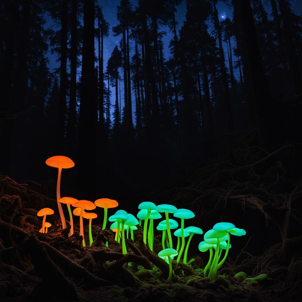 Fluorescence, on a very dark night, of Luminous clitocybes i...