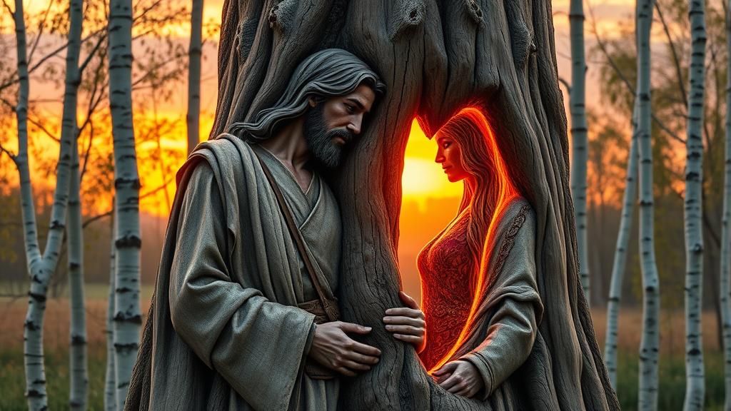 Romantic Tree Carving: Fantasy Concept Art