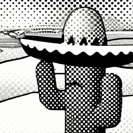 Cactus with Sombrero in Halftone Comic Style