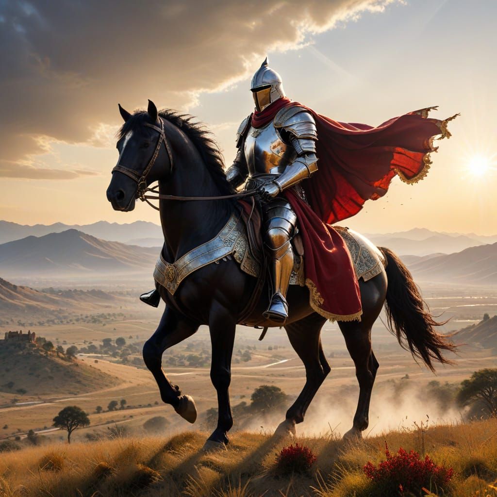 Noble Knight on Warhorse Overlooking Battlefield