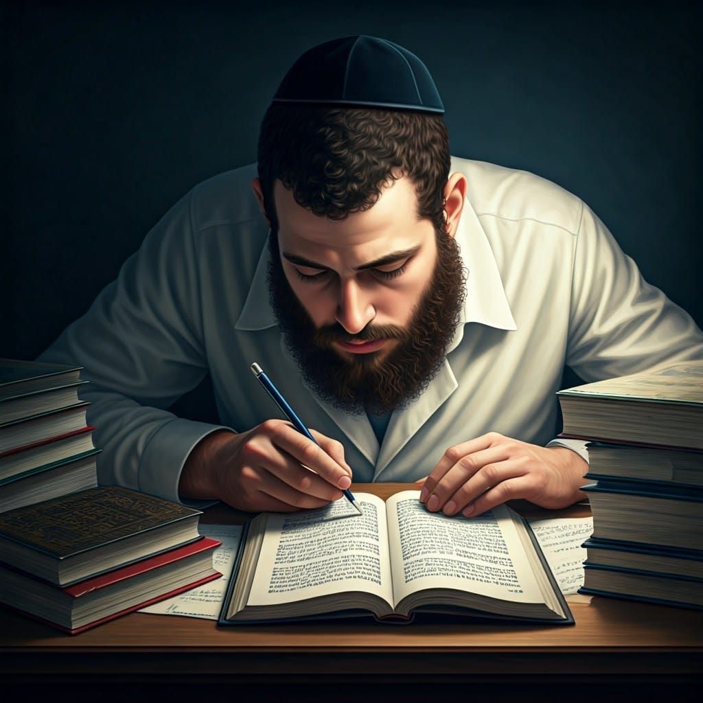 Dedicated Jewish Student Studies Torah Late at Night