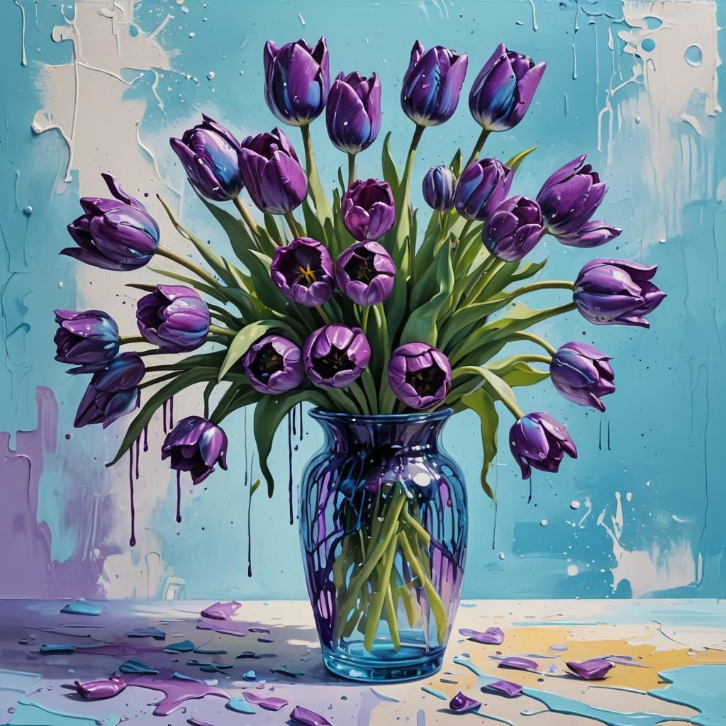 Vibrant Purple Tulips in Impasto Graffiti Style